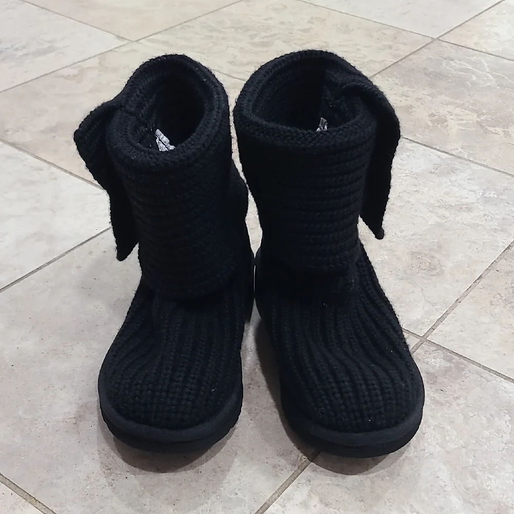 UGG Black Knit Button Kids Boots